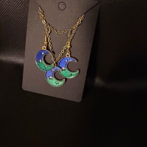 Celestial Gold and Blue-Green Moon Necklace
